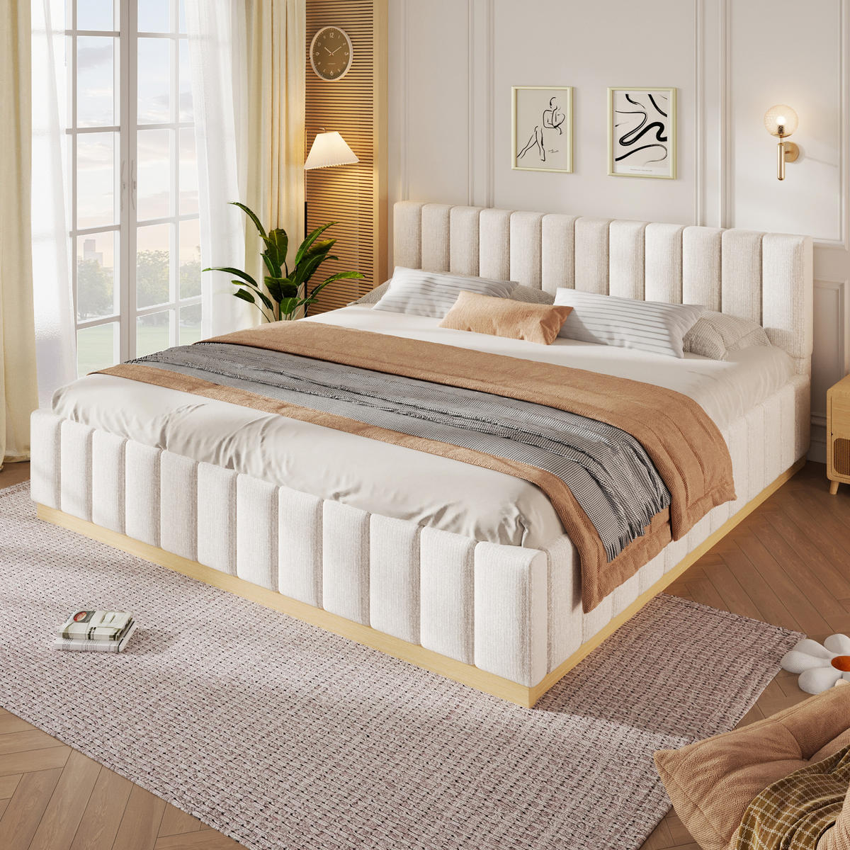 POLSTERBETT 180x200cm Lattenrost Chenille Beige - Beige, Holzwerkstoff (180/200cm) - FLIEKS