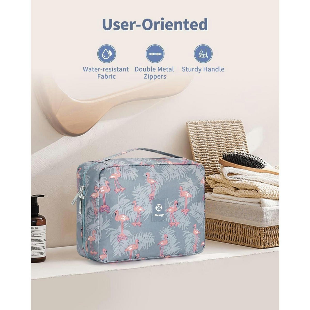 KULTURTASCHE zum Aufhängen mit Flamingo-Muster - Multicolor, Textil (5/1/5cm)