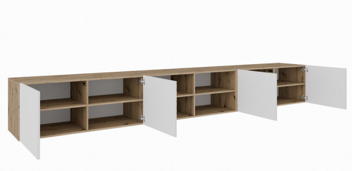 TV-LOWBOARD Weiß NIKOL Gefräste Fronten Mit Regalen 300 cm - Weiß, Holzwerkstoff (300/41/40cm) - Sepro Meble