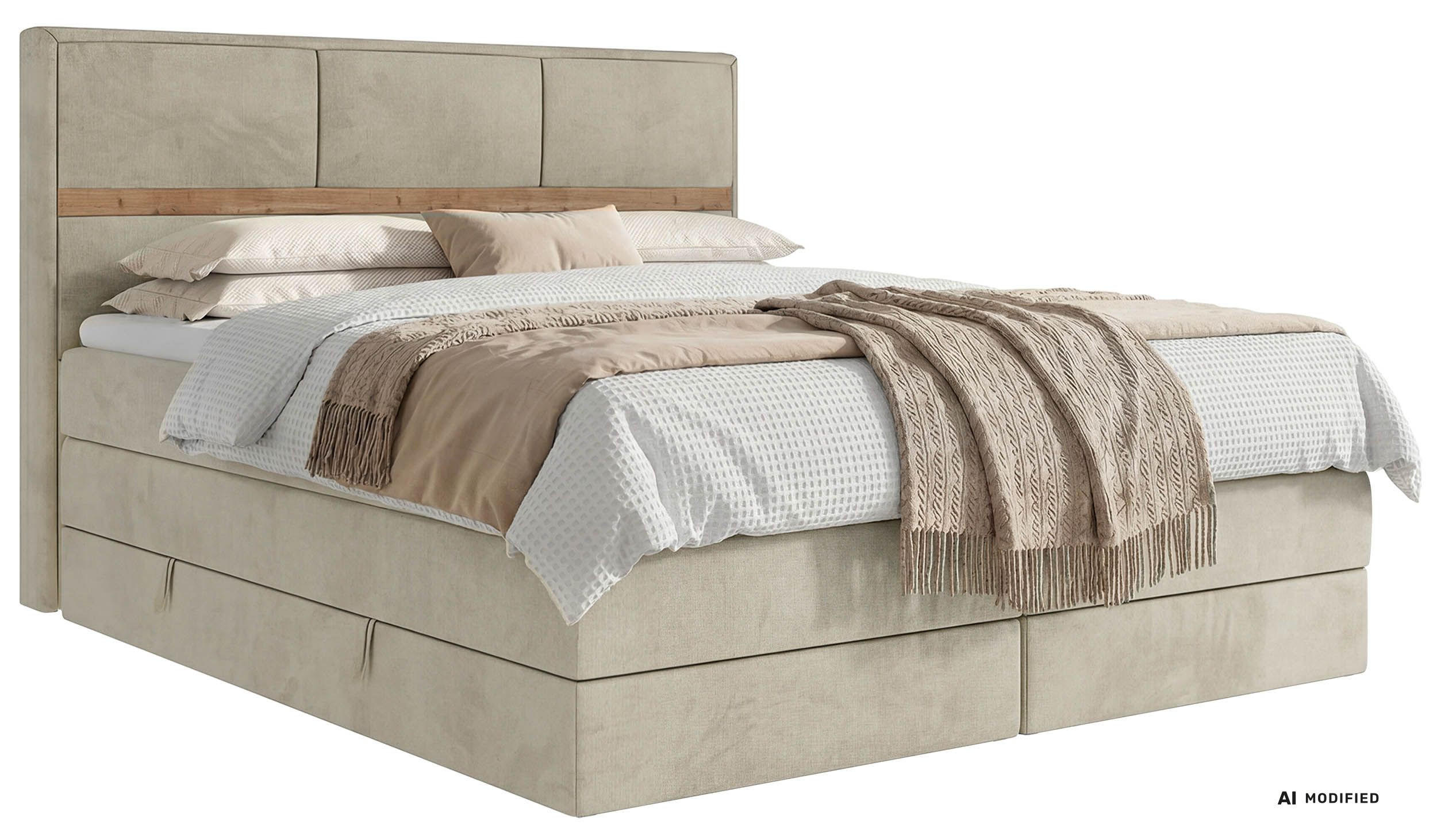POSTEL BOXSPRING ORVO KING 200/200 - Béžová Samet - Topper Visco - H4 - černá/krémová, textil/plast (200/200cm) - MKS