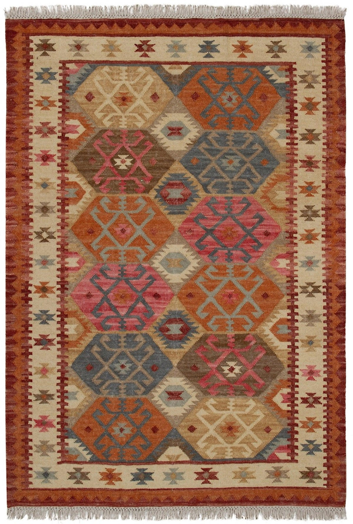 TEPPICH handgewebt Kelim Orient Wolle BAKAN Rot 160 x 230 cm - Rot, Naturmaterialien (160/230cm) - Novatrend