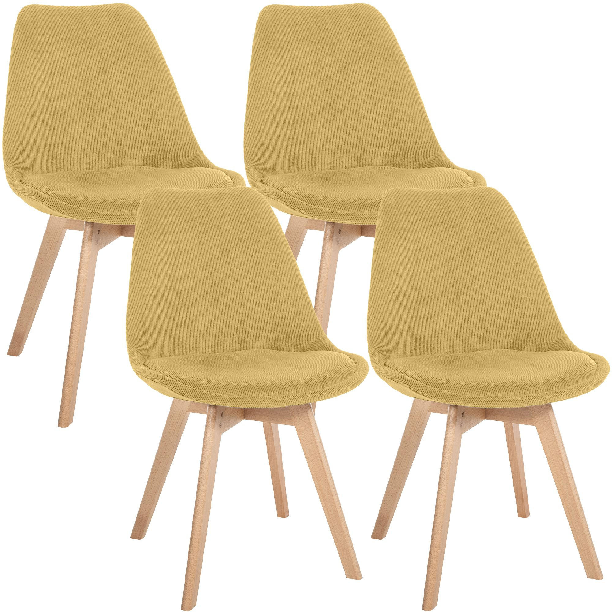 STUHL 4 Cord Gelb - Eukalyptusholzfarben/Gelb, Holz/Textil (49/83/50cm) - CLP