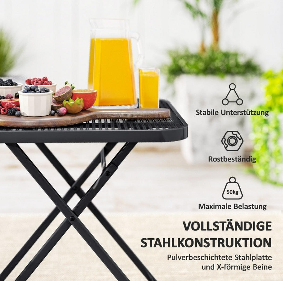 LOUNGETISCH 70/70/72 cm Schwarz aus Stahl klappbar - Schwarz, Metall (70/70/72cm) - OKMYHOME