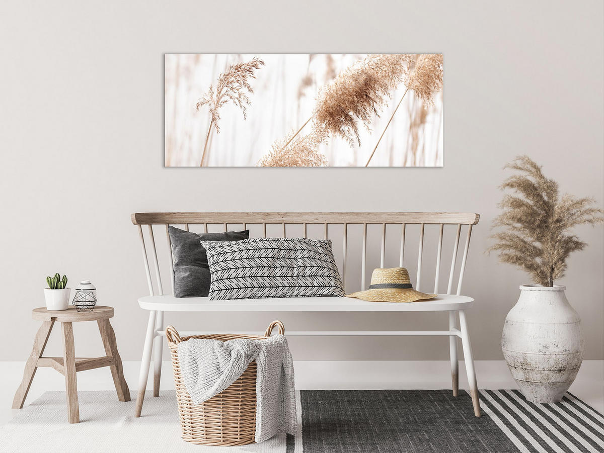 GLASBILD 125x50 cm Pampasgras beige weiß - Beige, Glas (125/50cm) - artissimo