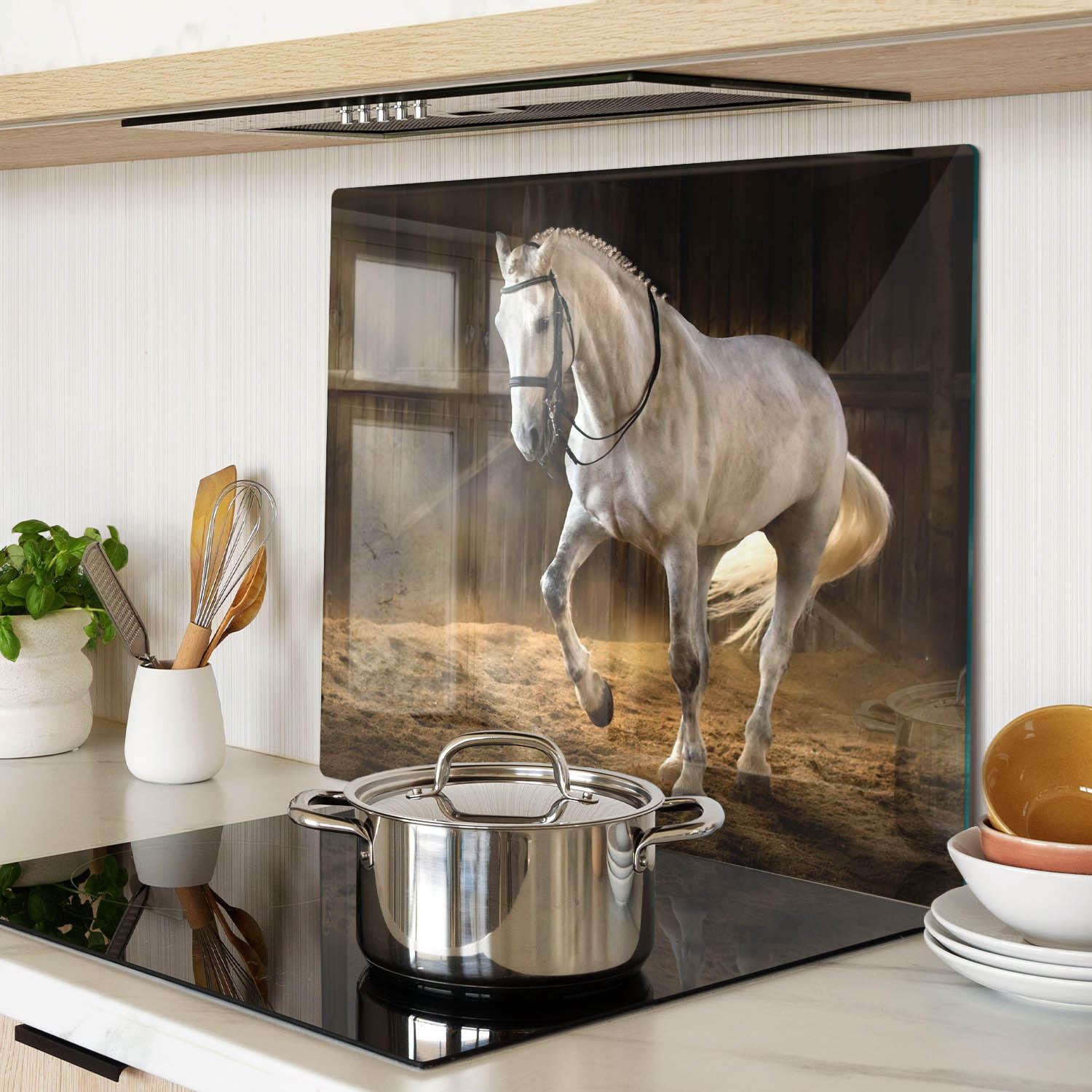 GLASPLATTE 60x52 cm Schimmel im Stall - Weiß, Glas (60/52cm) - TULUP