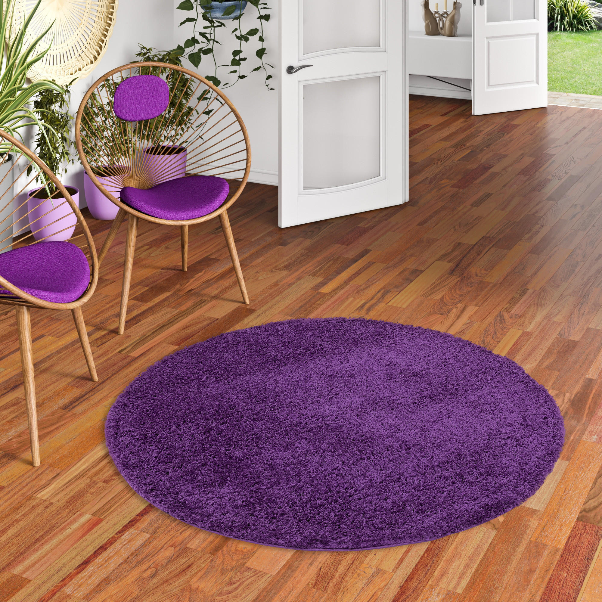HOCHFLOR LANGFLOR SHAGGY TEPPICH FLUFFY RUND - Lila, Textil (200/200cm) - Pergamon