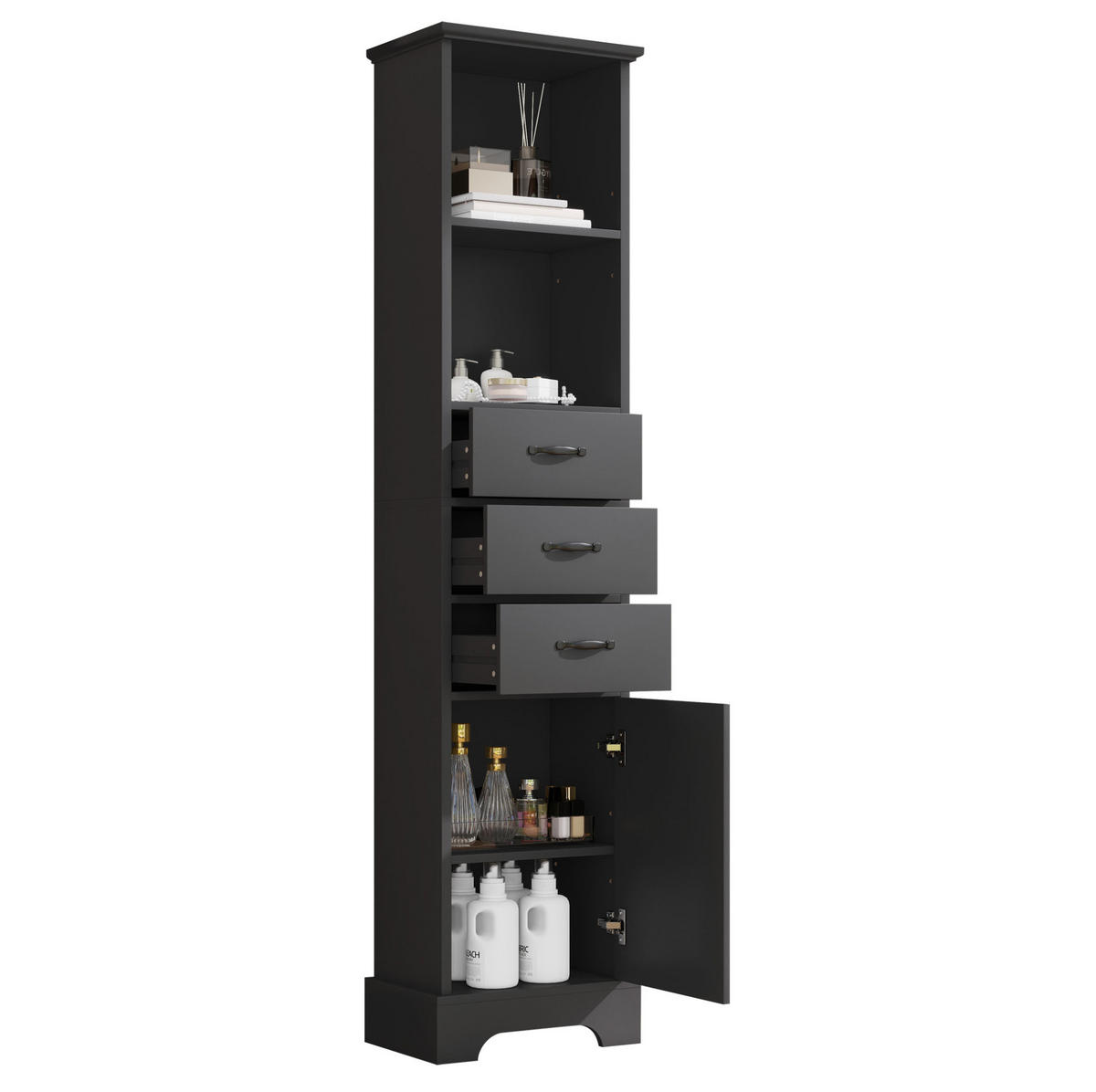 BADEZIMMERSCHRANK mit 3 Schubladen 38 x 26 x 172,5 cm Schwarz - Schwarz, Holzwerkstoff (26/172.5/38cm) - Beauniv