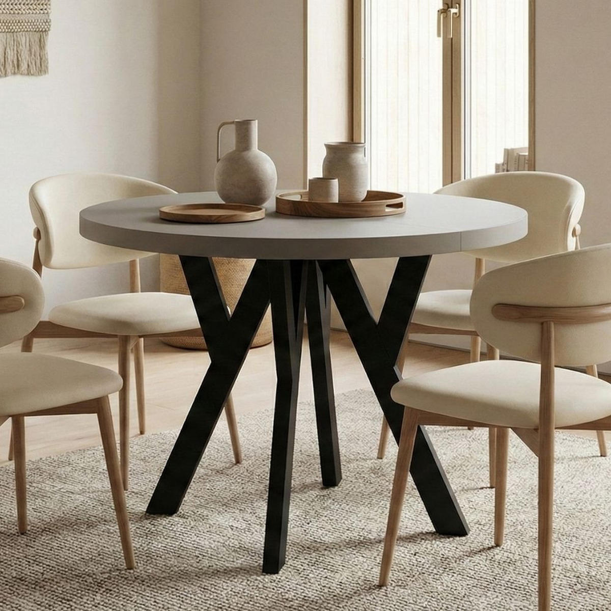 ESSTISCH Runder Ausziehbarer PERO 110/210 Kaschmir / Schwarz - Kaschmir/Schwarz, Holz (110/210/77cm) - Dekori_Interiors