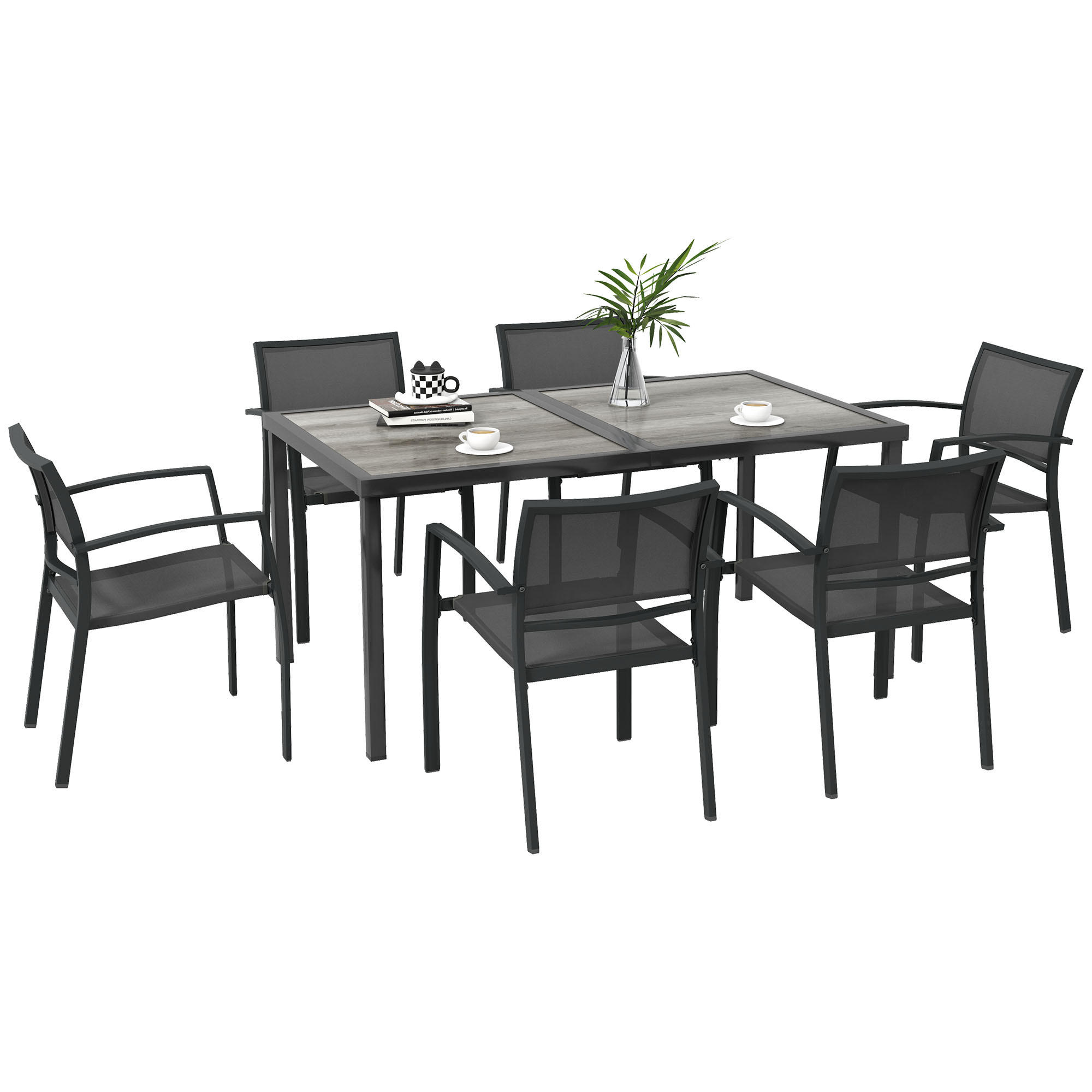 GARTENMÖBEL-SET DE-09937 1 Tisch, 6 Stühle, wetterbeständig Grau - Grau, Metall - ComfortXL