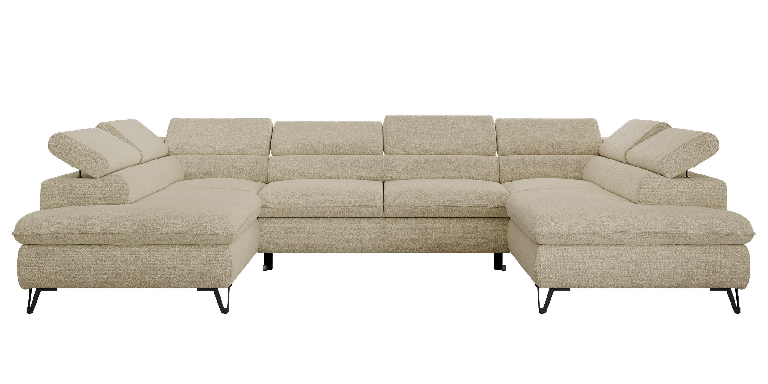 WOHNLANDSCHAFT PABLO U Strukture Creme mit Topper Visco - Creme/Schwarz, Textil/Metall (346/76/208cm) - MKS