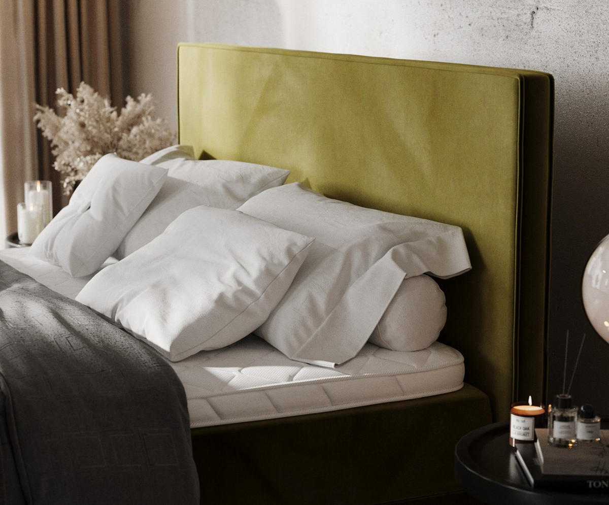 BOXBETT Velma 160/200 cm Olivgrün im Kronos Stoff - Schwarz/Olivgrün, Holz/Holzwerkstoff (160/200cm) - AltaBeds