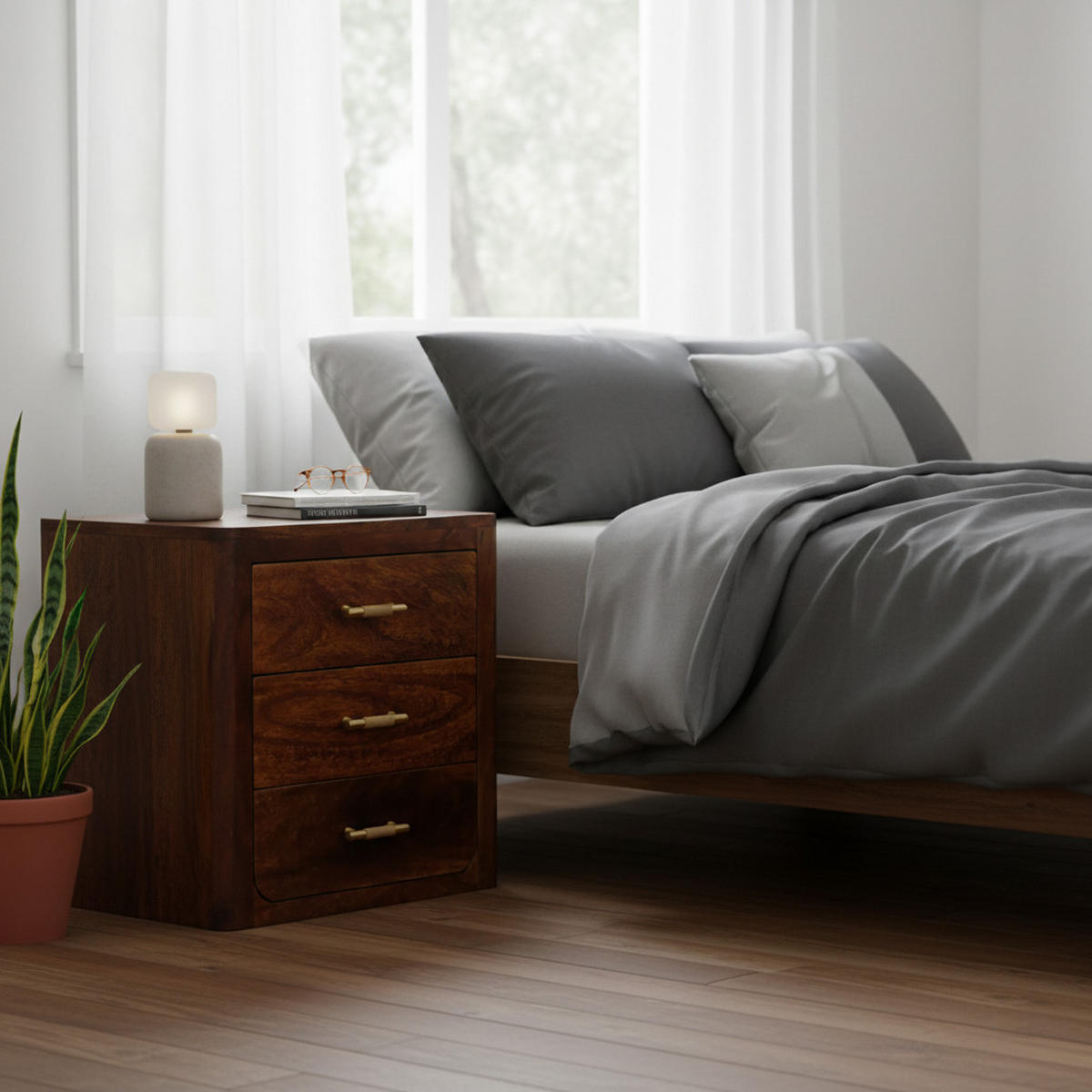 NACHTTISCH Kastanien-Finish, 3 Schubladen, Braun - Braun, Holz (35/45/45cm) - Artisan Furniture