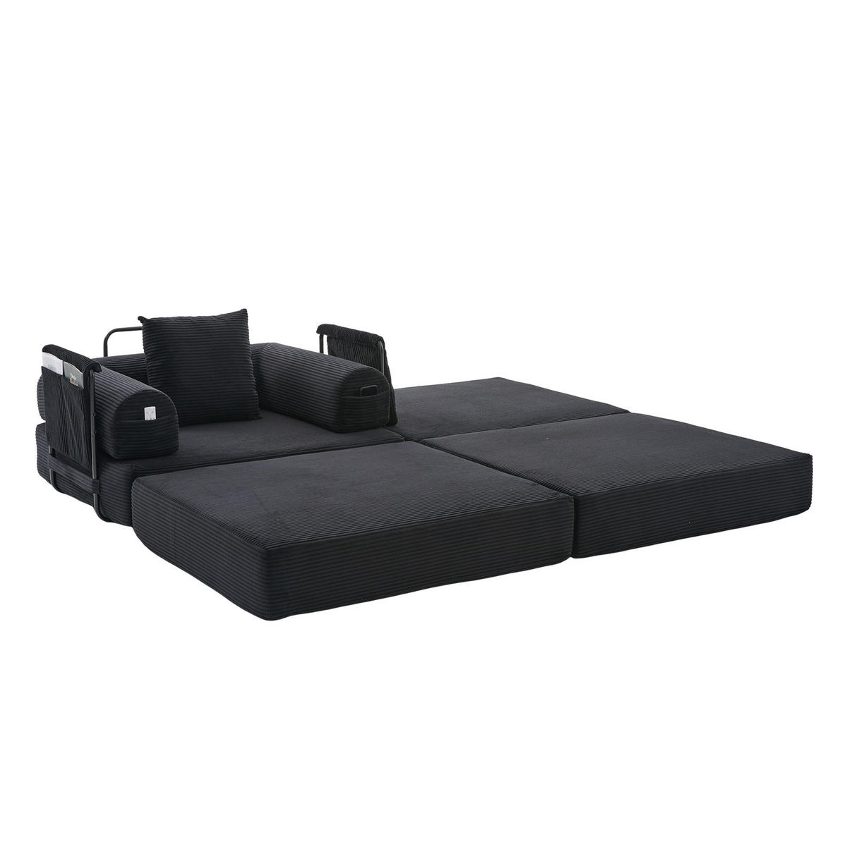 SESSEL mit Hocker 112/190/67 cm frei kombinierbar, Cordbezug, ergonomisch und montagefrei, Schwarz - Schwarz, Textil (190/67/112cm) - Redom