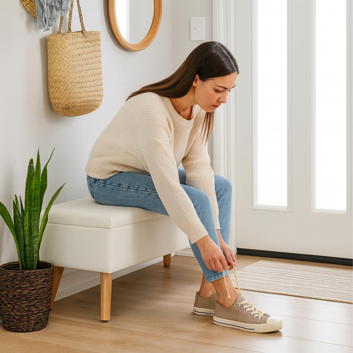 SITZBANK - Weiß/Naturfarben, Holz/Holzwerkstoff (110/40/40cm) - Relaxdays