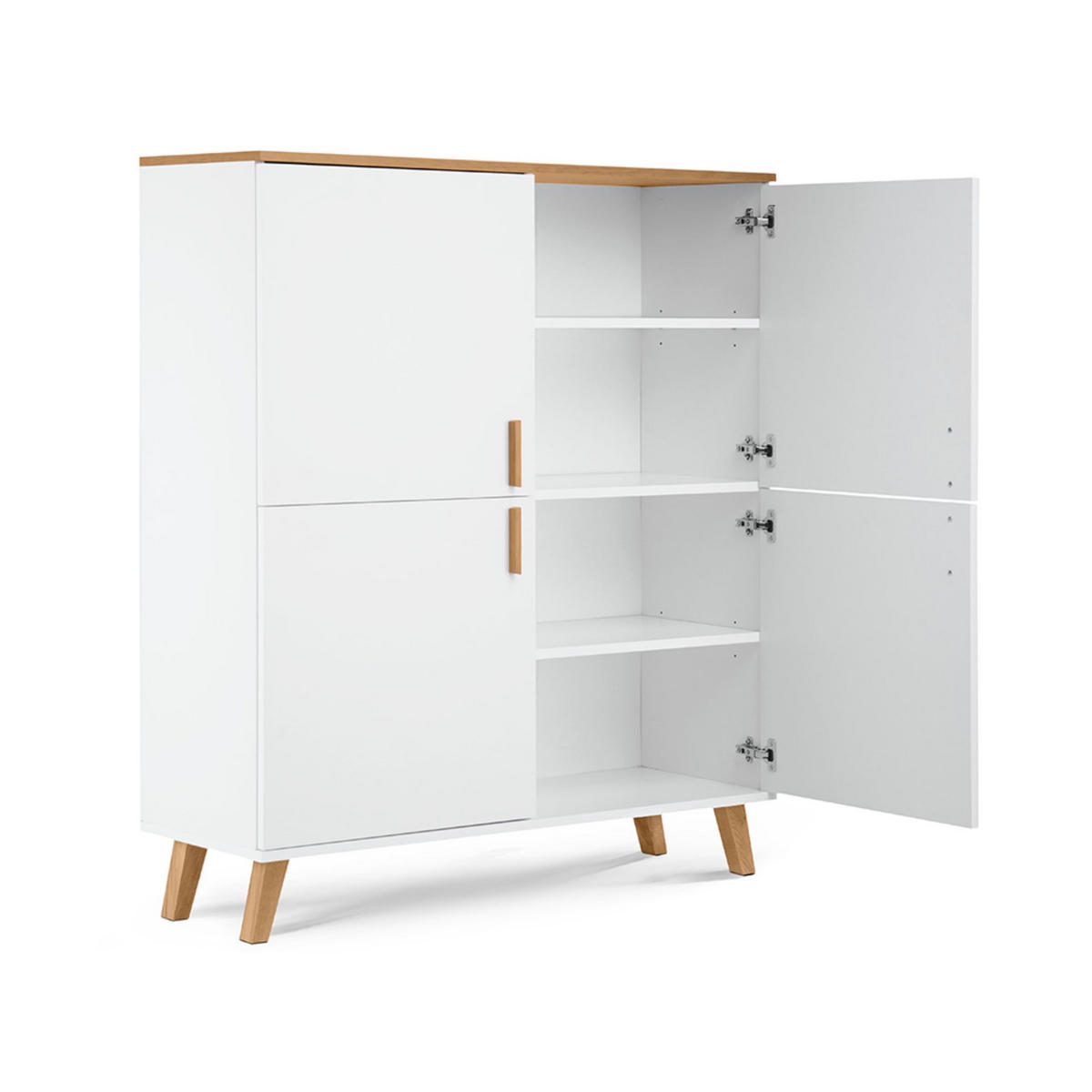 TÜRKOMMODE FRISK 6 Einlegeböden und 4 Türen, weiß - Eichefarben/Weiß, Eichenholz/Holzwerkstoff (107/134/40cm) - KONSIMO®