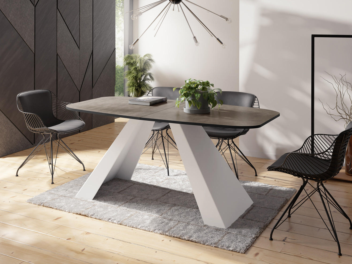 ESSTISCH Monte Weiß rechteckig ausziehbar, Dunkelgrauer Chicago Beton 180-220/90/76 cm - Dunkelgrau/Weiß, Holzwerkstoff/Metall (180/90/76cm) - WFL GROUP