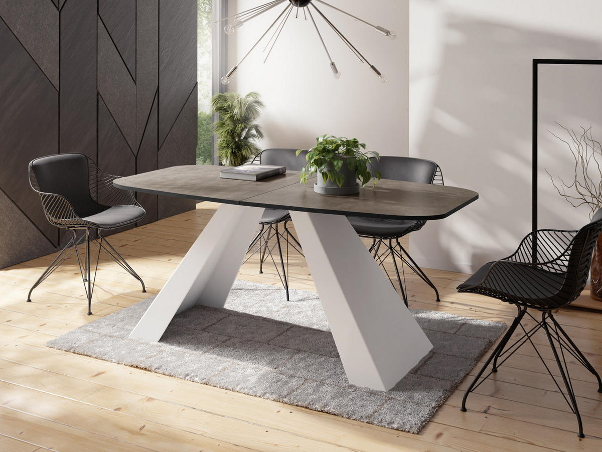 ESSTISCH Monte Weiß rechteckig ausziehbar, Dunkelgrauer Chicago Beton 160-200/80/76 cm - Dunkelgrau/Weiß, Holzwerkstoff/Metall (160/80/76cm) - WFL GROUP