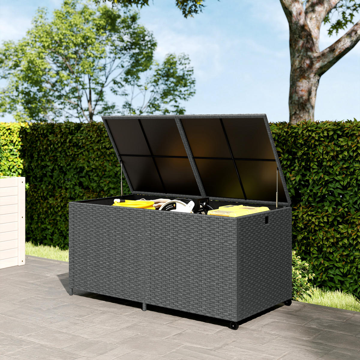 GARTENBOX PE-Rattan Stahl Dunkelgrau - Dunkelgrau, Kunststoff (75/74/150cm) - Outsunny