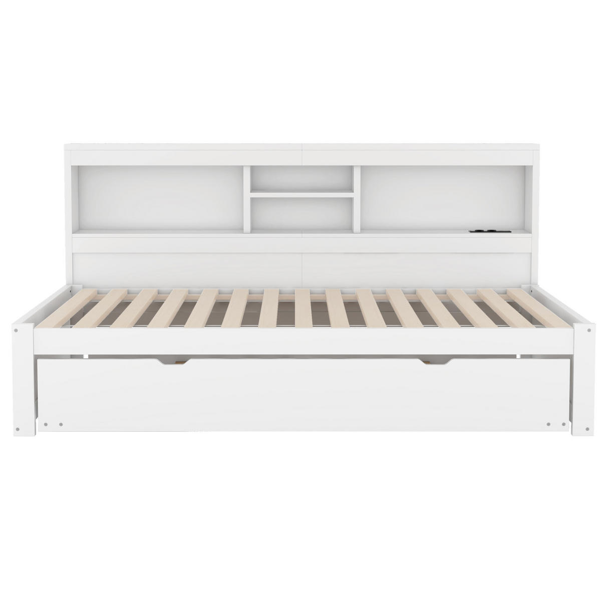 POLSTERBETT aus Spanplatte und MDF 90x200 cm in Weiß mit LED, USB & Ausziehbett - Weiß, Holzwerkstoff (90/200cm) - Modfu