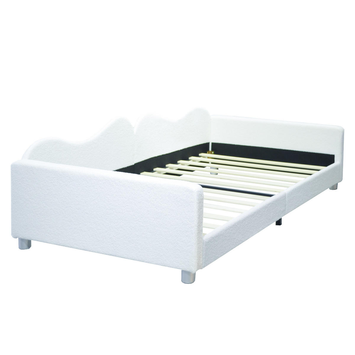 KINDEREINZELBETTEN aus Teddystoff 214,5x95x42 cm in Weiß mit Rückenlehne - Weiß, Textil (90/200cm) - Modfu