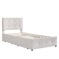 POLSTERBETT 90x200 cm mit 2 Schubladen auf Rollen - Gepolstertes Kopfteil - ohne Matratze - Beige - Beige, Textil (90/200cm) - DELFA