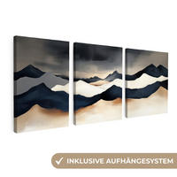 SLIKA NA PLATNU Set od 3 dijela Planine 90x40 cm - tamno plava, tekstil (90/40cm) - MuchoWow
