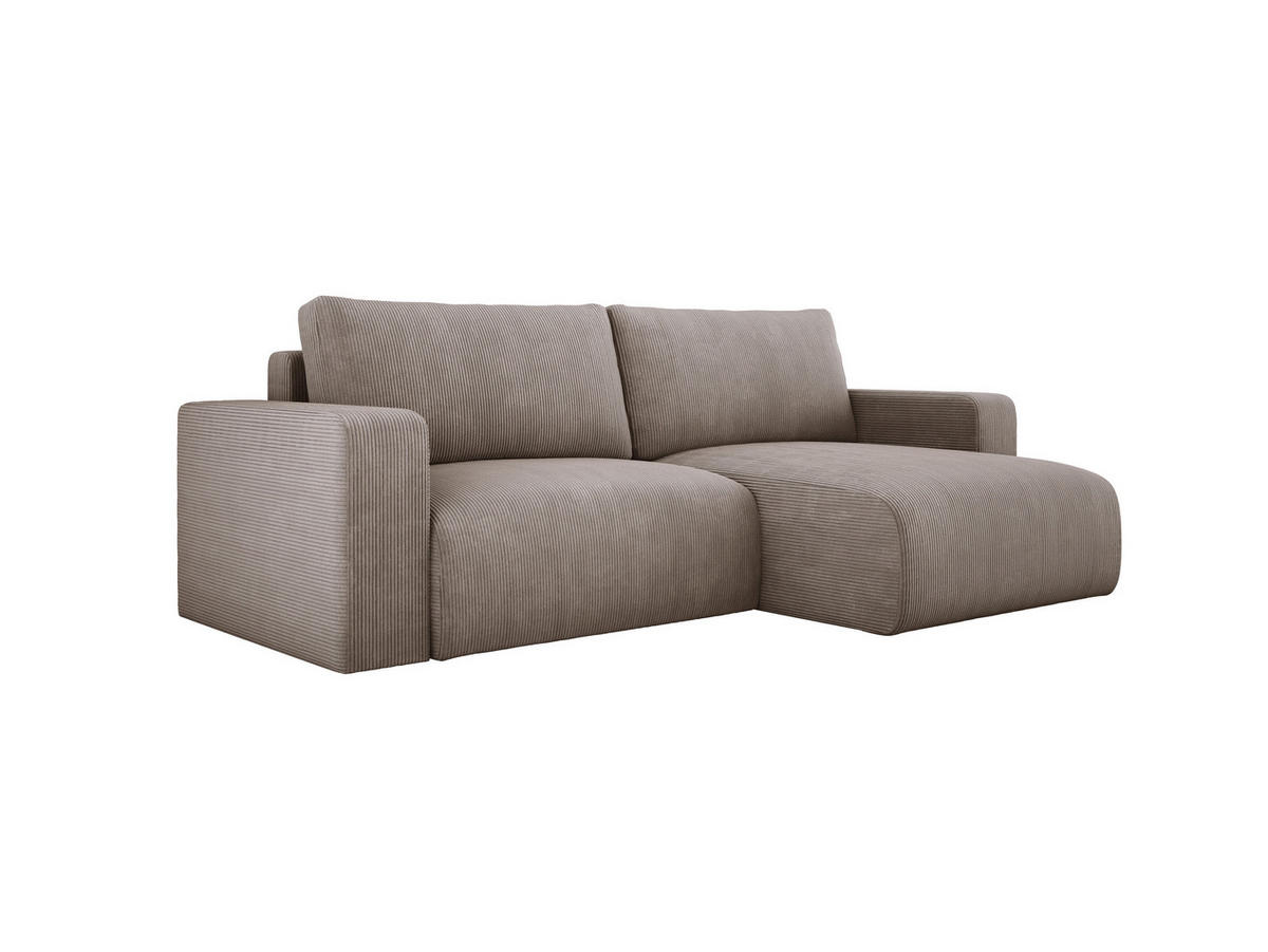 ECKSOFA Carl L-förmig Schlaffunktion und Bettkasten weicher Cordstoff flexibel stellbar lose Rückenkissen freistehend RECHTS 247x143x83cm Cappuccino - Cappuccino, Holz/Textil (247/143cm) - DomoHome