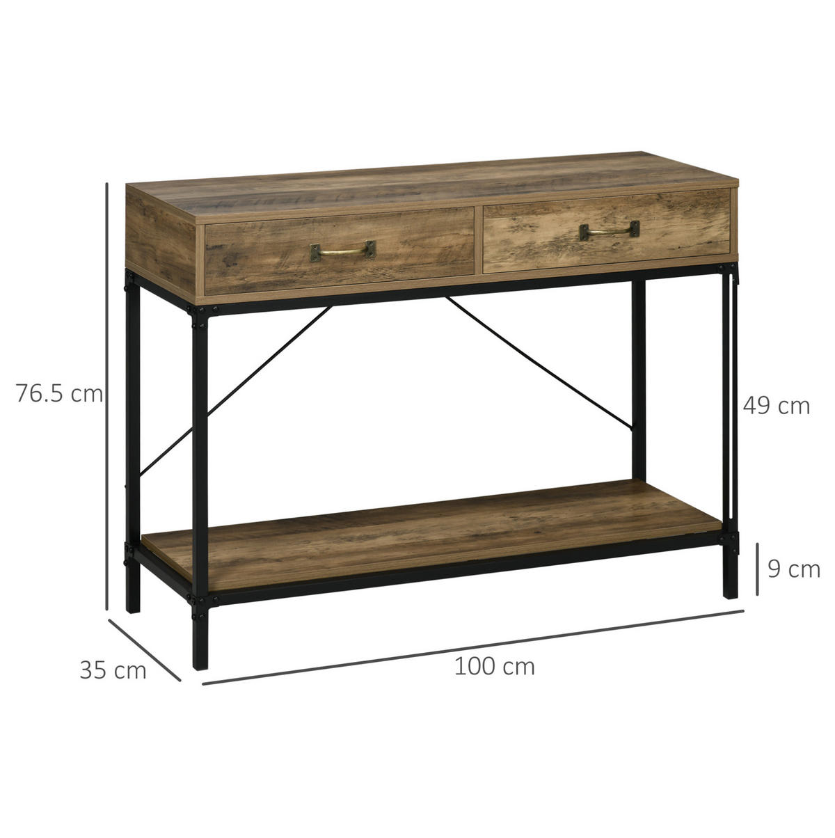 KONZOLOVÝ stolek ze dřeva 100x35x76,5 cm hnědý se 2 zásuvkami a spodní policí v industriálním stylu - hnědá, kompozitní dřevo (35/100/76.5cm) - Modfu