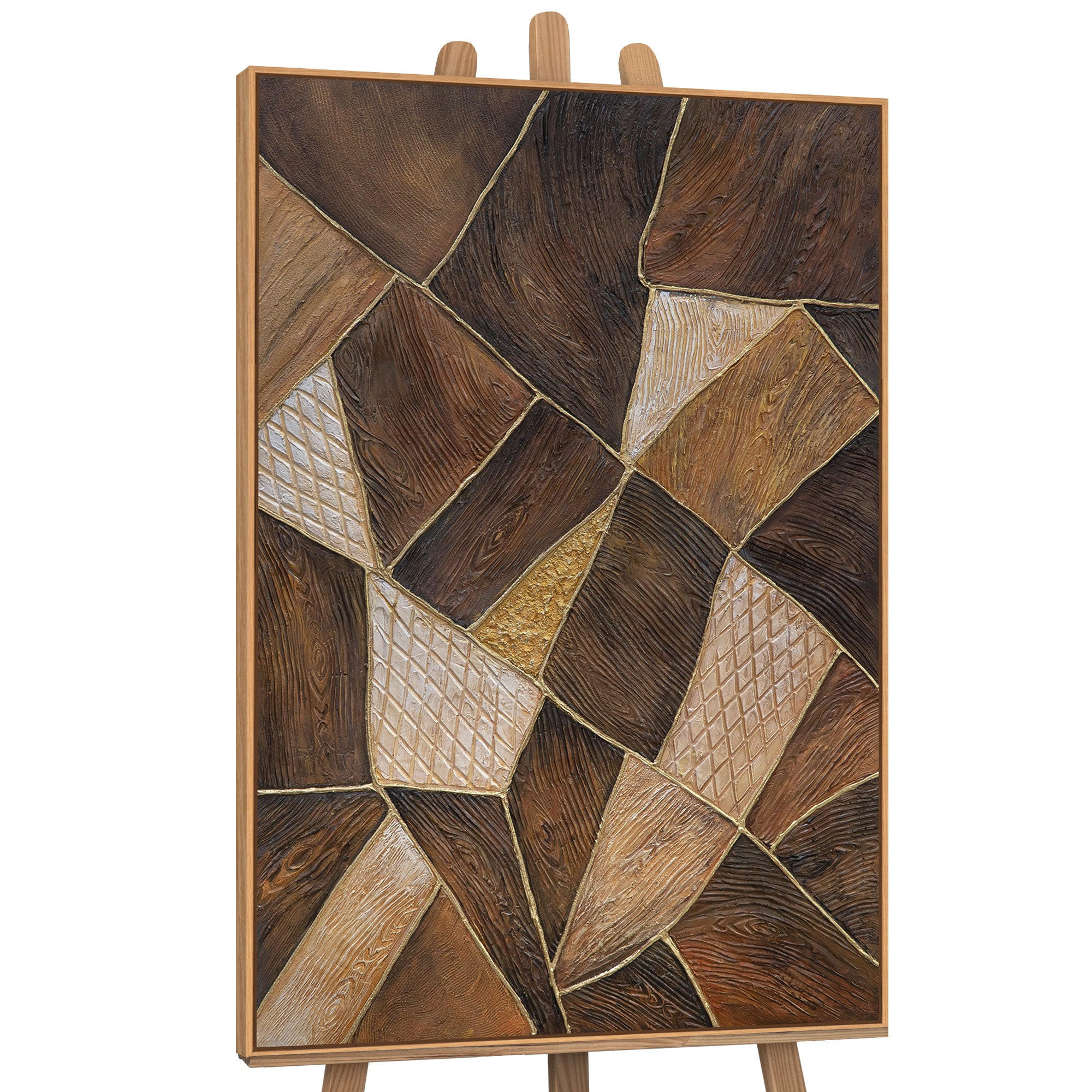 GEMÄLDE Geometrie des Goldes Schattenfugenrahmen Eichefarben 120x80 cm - Eichefarben, Holz (120/80cm) - YS-art gallery