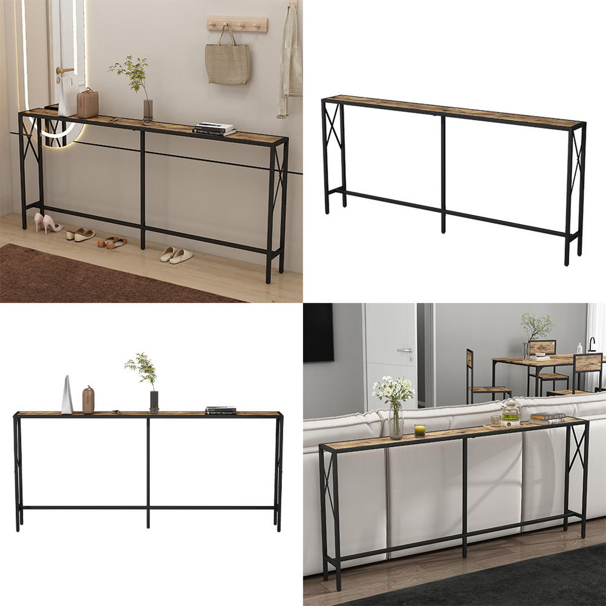 KONSOLENTISCH Lima Eiche rustikal 174 x 77 cm - Wildeiche/Schwarz, Holzwerkstoff (20/174/77cm) - Vicco