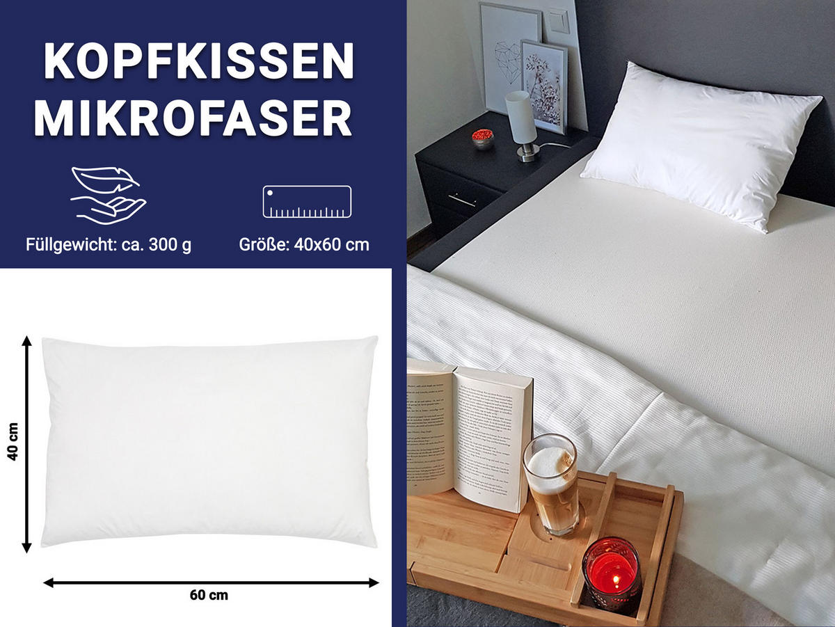 KOPFKISSEN, 40x60 cm, 65% Polyester, 35% Baumwolle, Weiß - Weiß, Textil (40/60cm) - Zollner