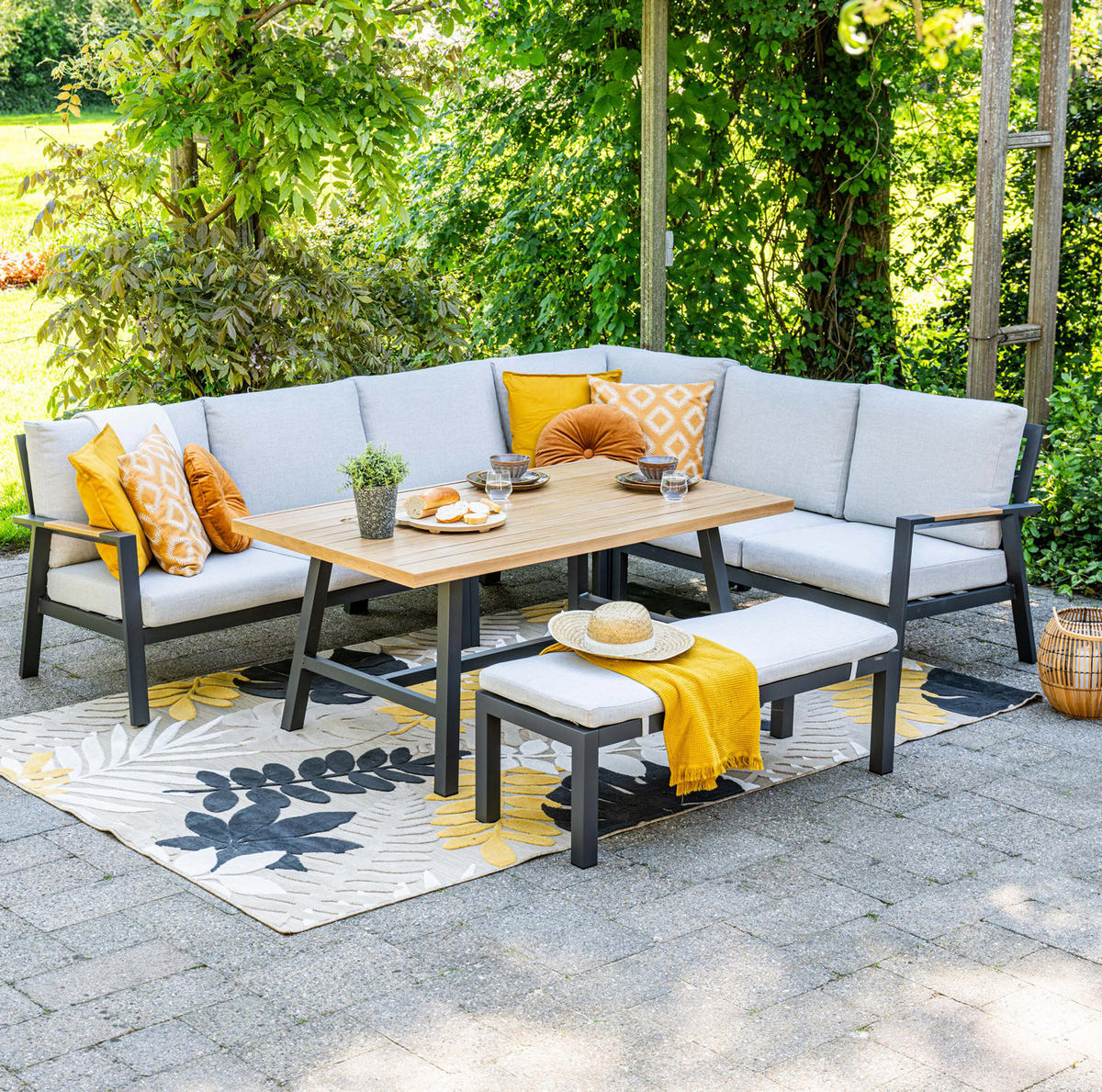 GARTENLOUNGESET Elati 5-teilig, Premium Dining Ecklounge Set, Gartenmöbelset - Anthrazit, Metall - GARDEN IMPRESSIONS