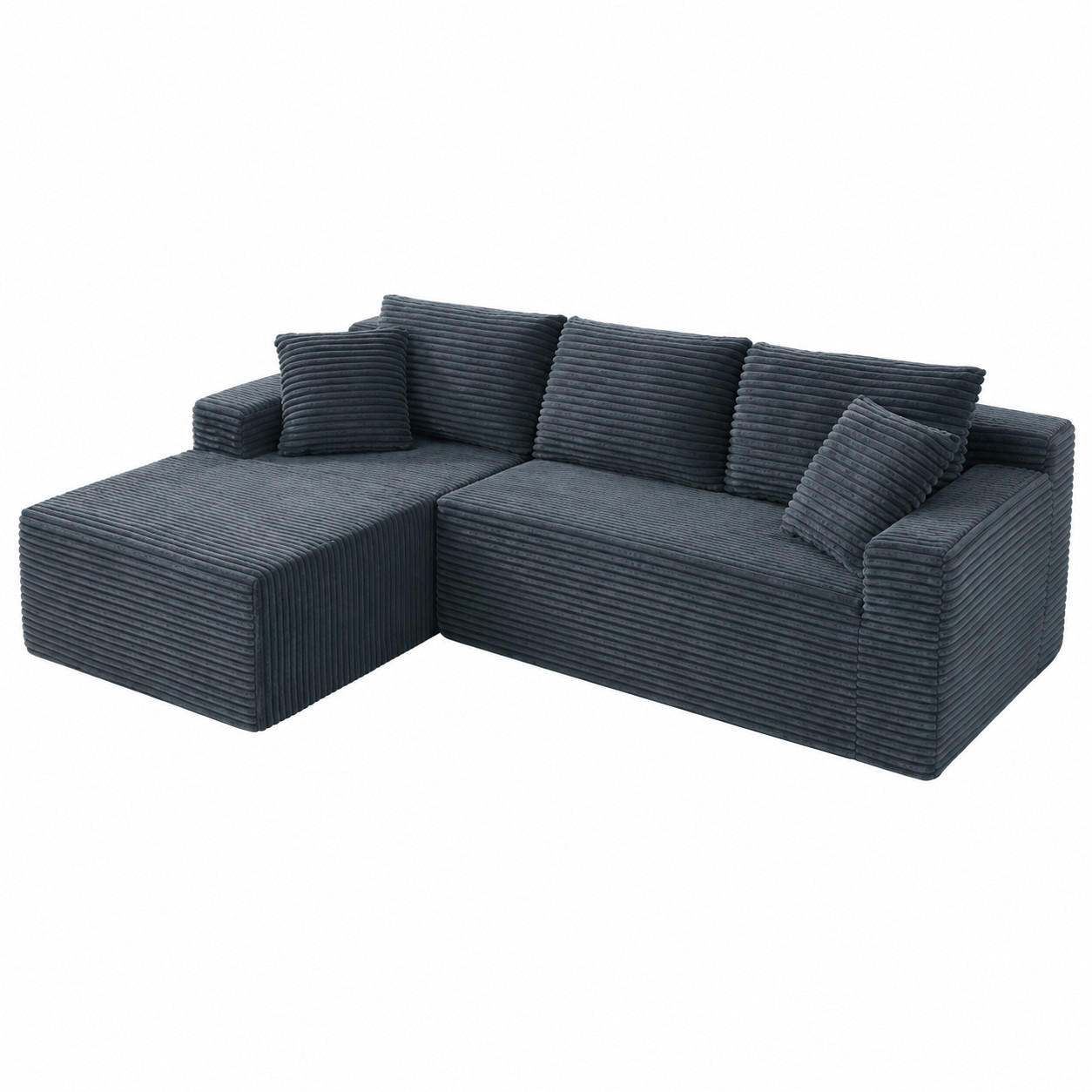 ECKSOFA Cord Dunkelgrau mit Rückenkissen und Nackenkissen - Dunkelgrau, Textil (252.5/163cm) - WISHDOR