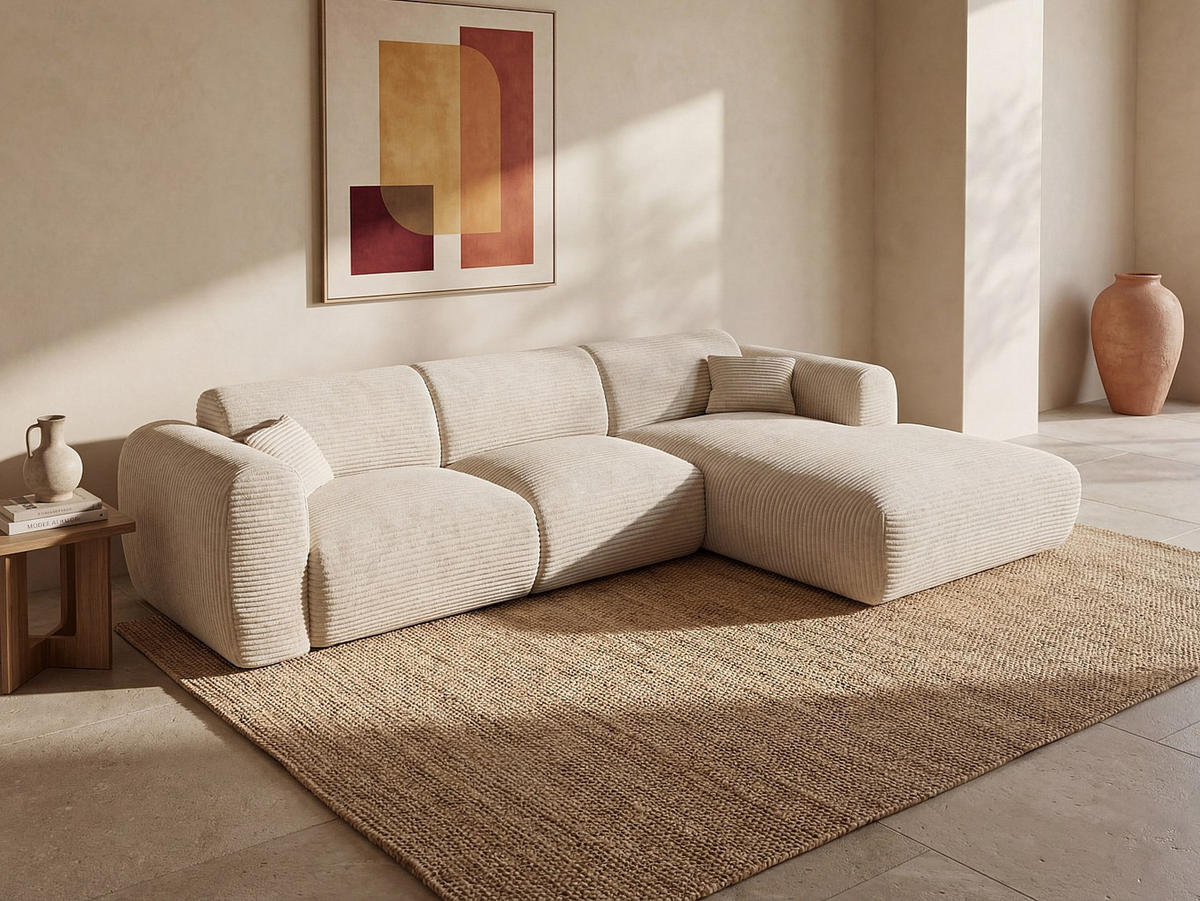 SOFA - 5 Personen - samt - beige Pogni - Beige, Textil (280/73/165cm) - Vente-Unique