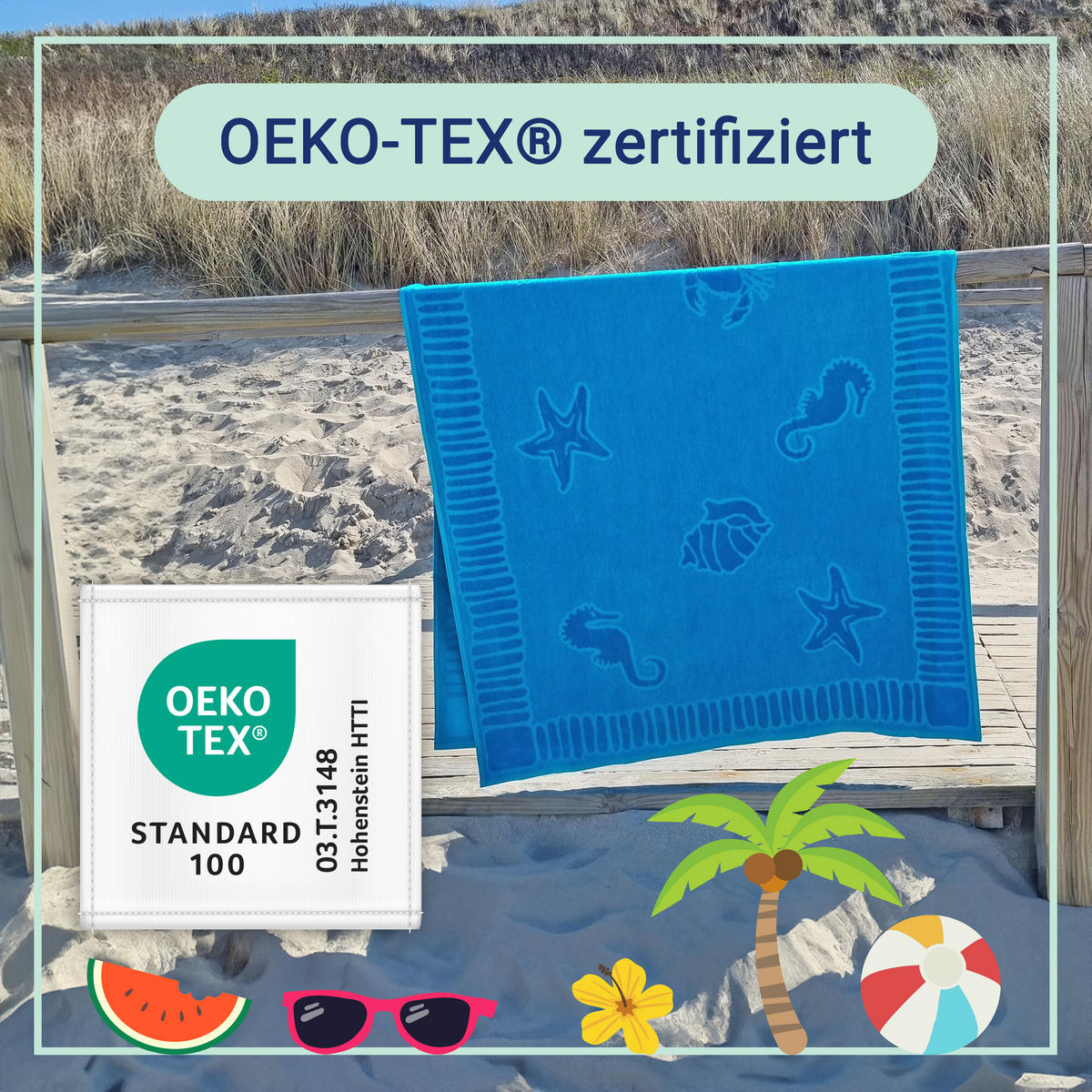 STRANDTUCH, 100x200 cm, 100% Baumwolle, Blau - Blau, Textil (100/200cm) - Zollner