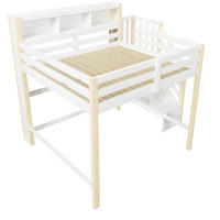 HOCHBETT 140/200 cm Weiß + Natur mit LED-Leuchten, Stauraumtreppe, offenem Staufach - Weiß, Holz (140/200cm) - Oxeza