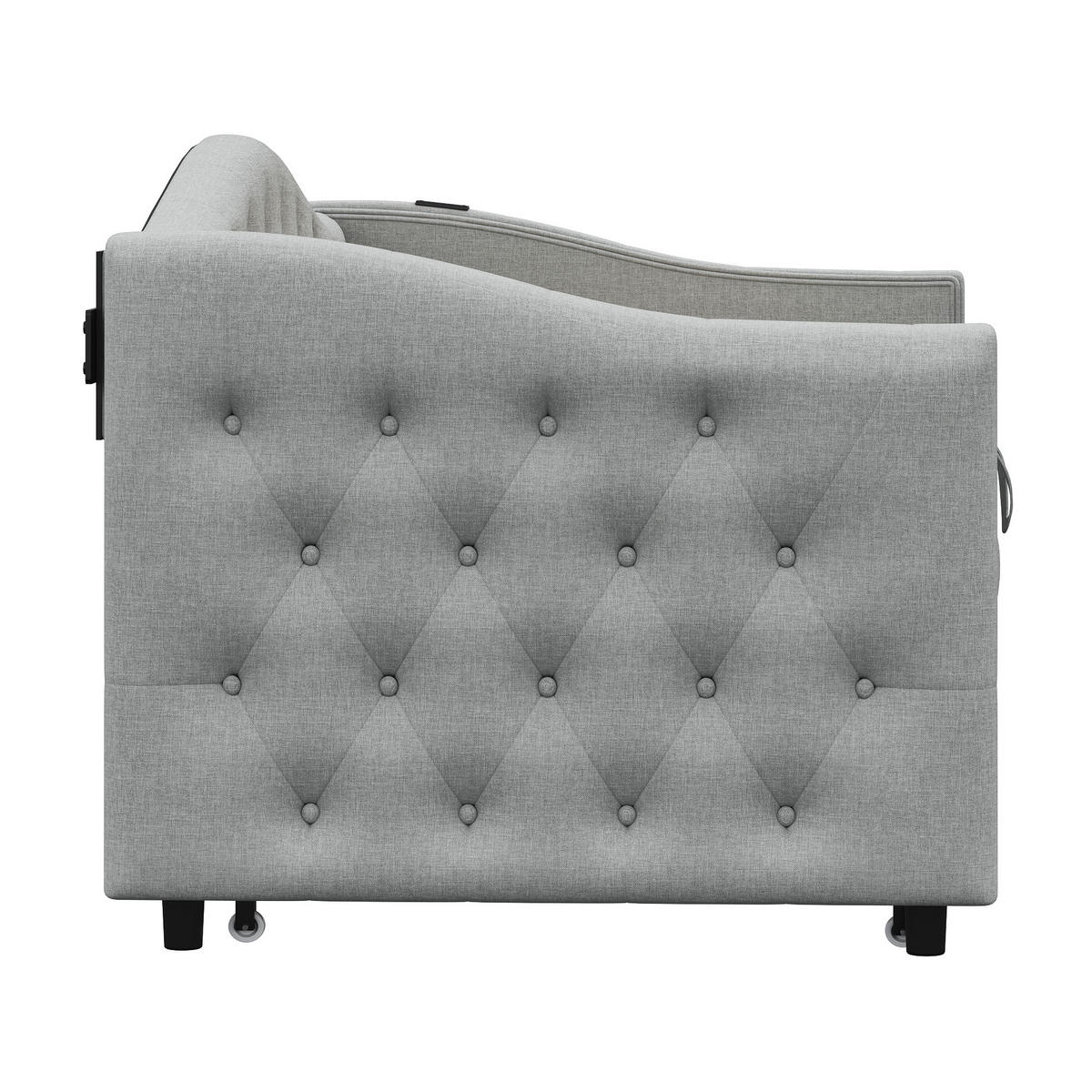 POLSTERBETT 90x200 cm Grau Schlafsofa USB Multifunktion Lattenrost - Grau, Holzwerkstoff - FLIEKS