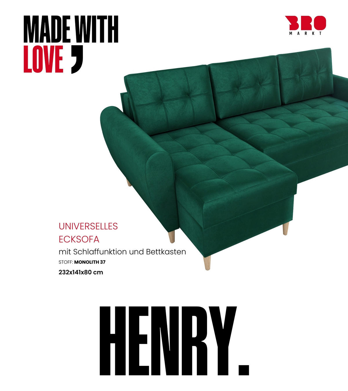 ECKSOFA Henry mit Schlaffunktion Grün Samtstoff - Grün, Textil (232/141cm) - Bromarkt