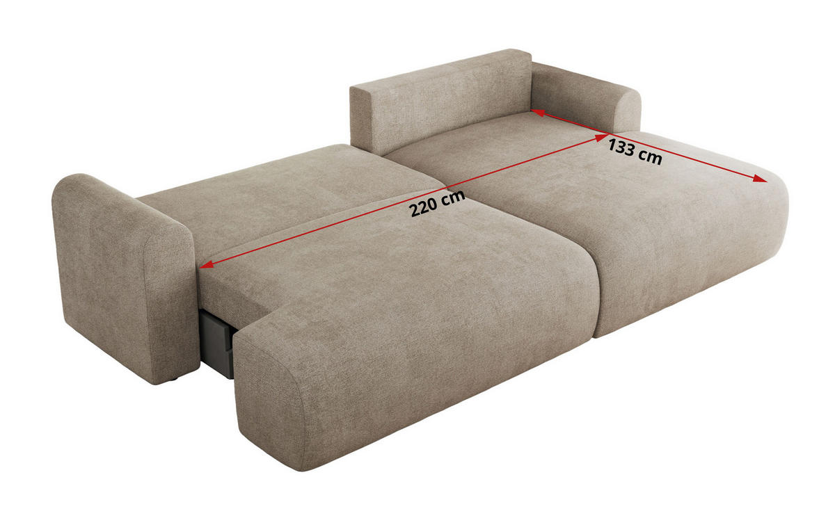 ECKSCHLAFSOFA TONO L Beige Struktur - rechts - Beige/Schwarz, Kunststoff/Textil (150/260cm) - MKS