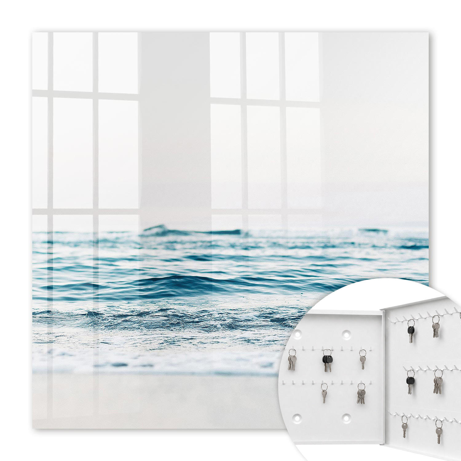SCHLÜSSELBOX Weiß 30x30 cm – Türöffnung nach rechts - Meeresfrieden - Blau, Metall (30/30/5cm) - TULUP