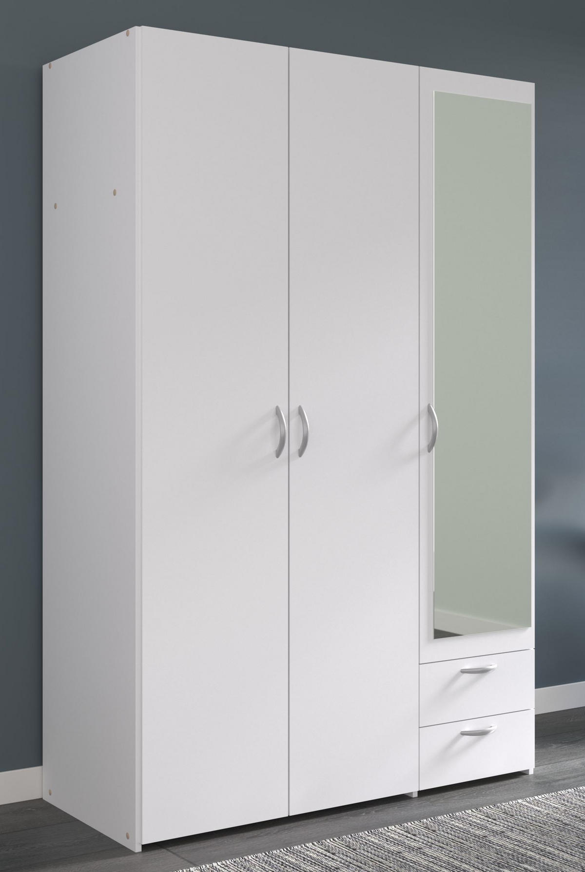 KLEIDERSCHRANK 3-trg. mit Spiegel Parisot Daily 4 Holzdekor Weiß - Weiß, Kunststoff (120/185/51cm) - 58aufmkessel