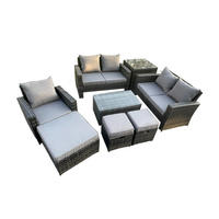 GARTENSOFA SET mit Couchtisch Polyrattan Dunkelgrau 8-Sitzer - Dunkelgrau, Metall - Fimous