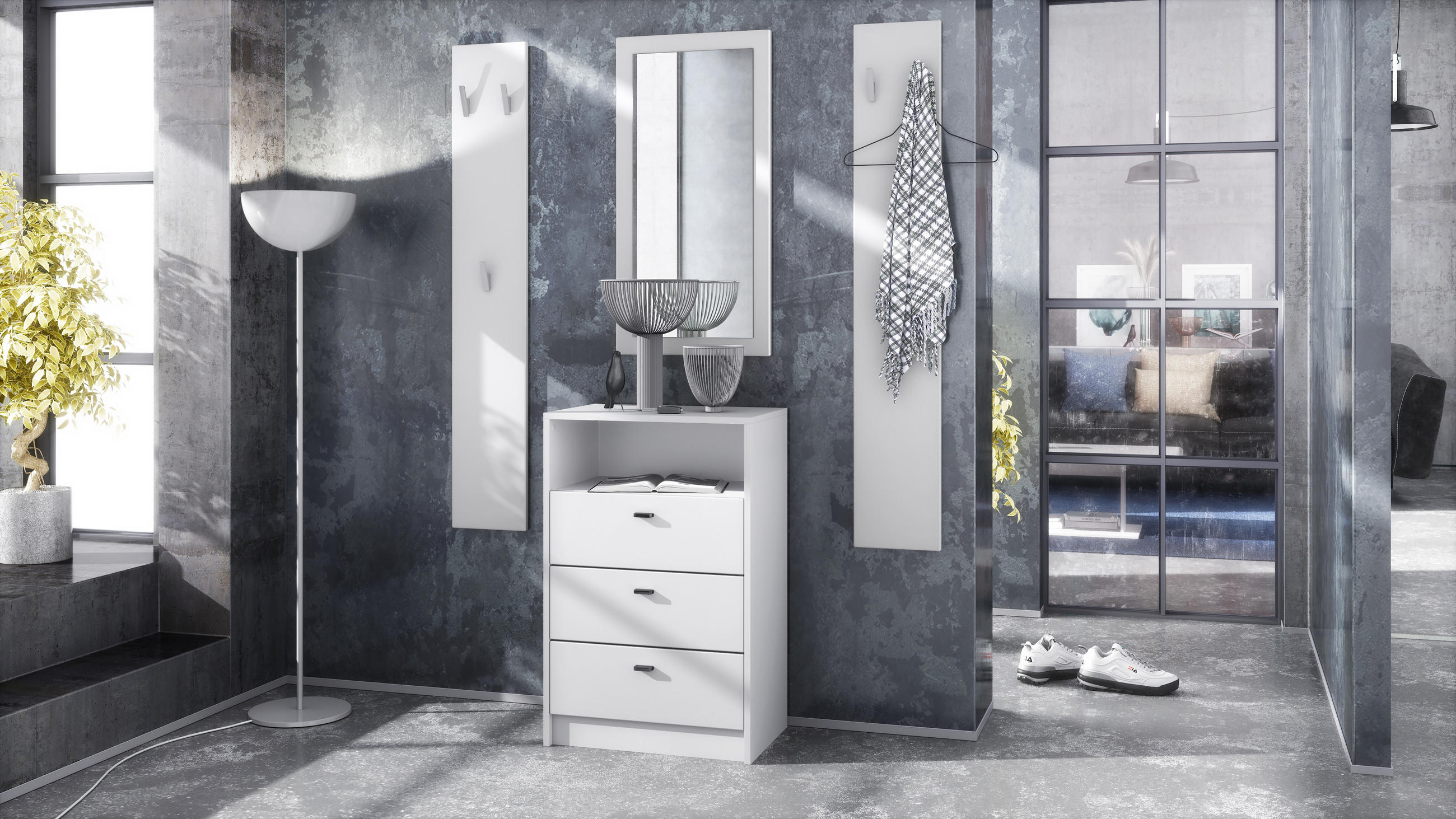 GARDEROBE Pino Weiß matt - Weiß, Holzwerkstoff (135/190/36cm) - Vladon