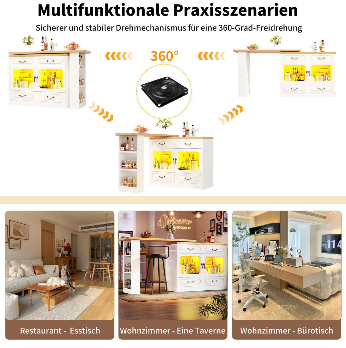 BARTISCH ausziehbar 135-203 x 39 x 92,8 cm MDF Weiß mit LED - Weiß, Holzwerkstoff (39/92.8/203cm) - Meubliv