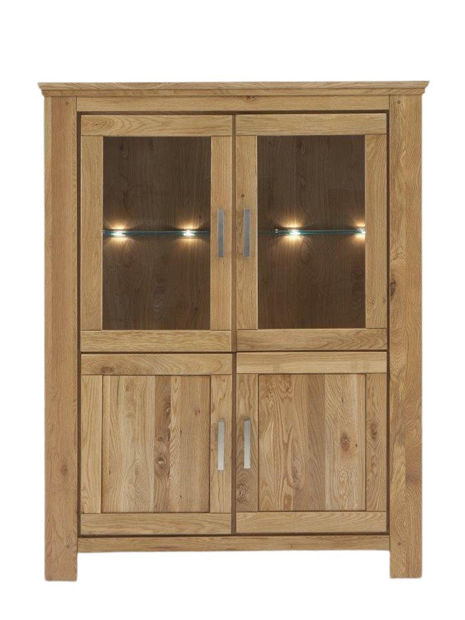 VITRINE Teilmassiv Iantha 125x165x47 Standvitrine Wildeiche natur geölt - Wildeiche, Holz (125/165/47cm) - 58aufmkessel