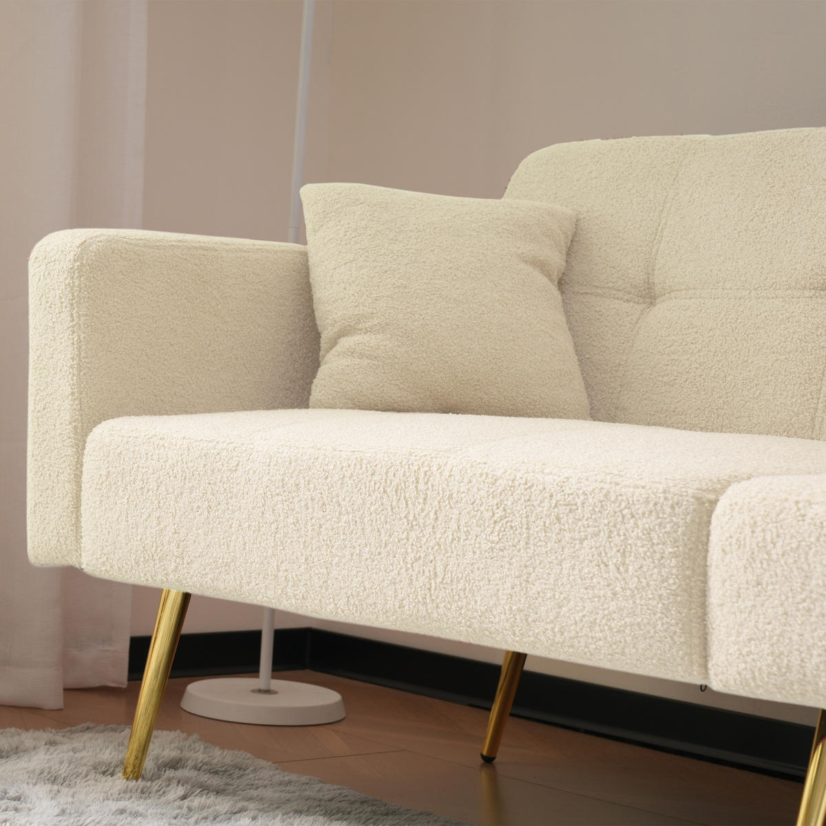 SCHLAFSOFA mit Bettfunktion, Kissen und goldfarbenen Beinen - Beige, Kunststoff (175/72/64cm)