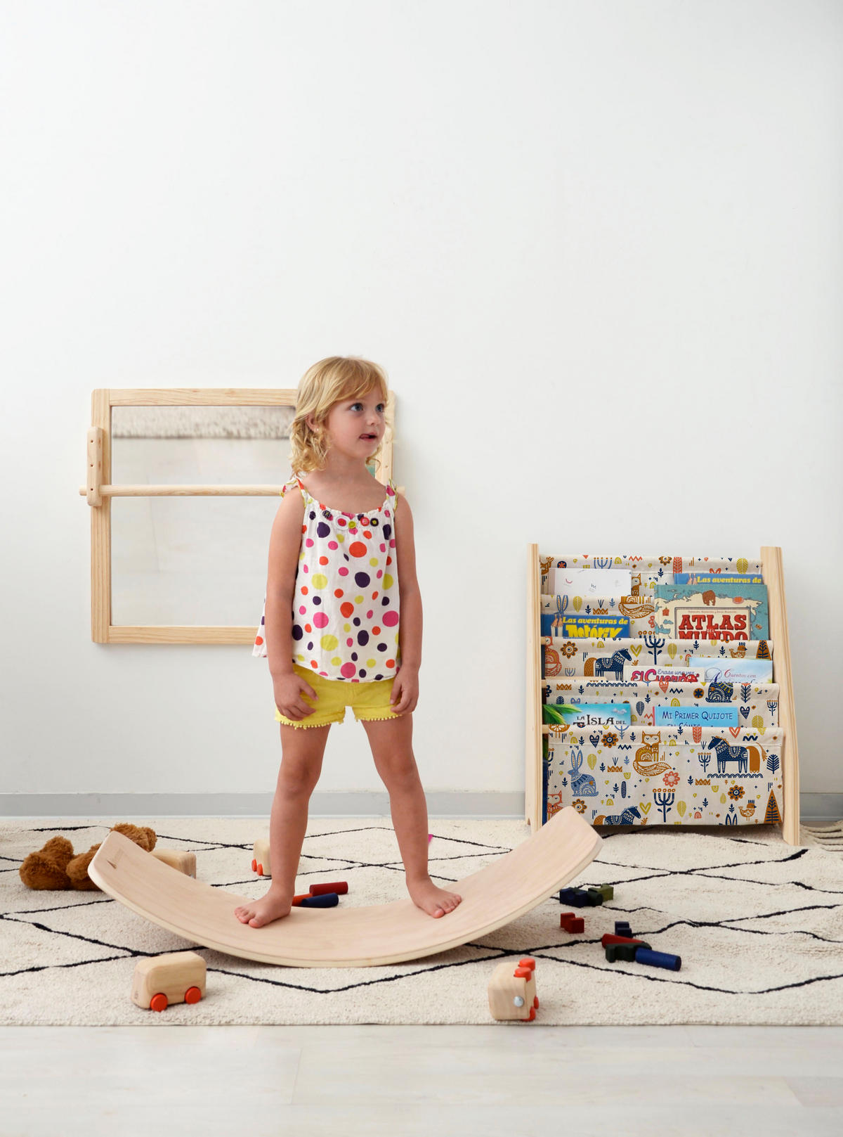 BÜCHERREGAL aus Kiefer-Sperrholz und nordischem Textil Montessori-Stil - Blau/Beige, Holz (31/71/61cm) - RNT By Really Nice Things