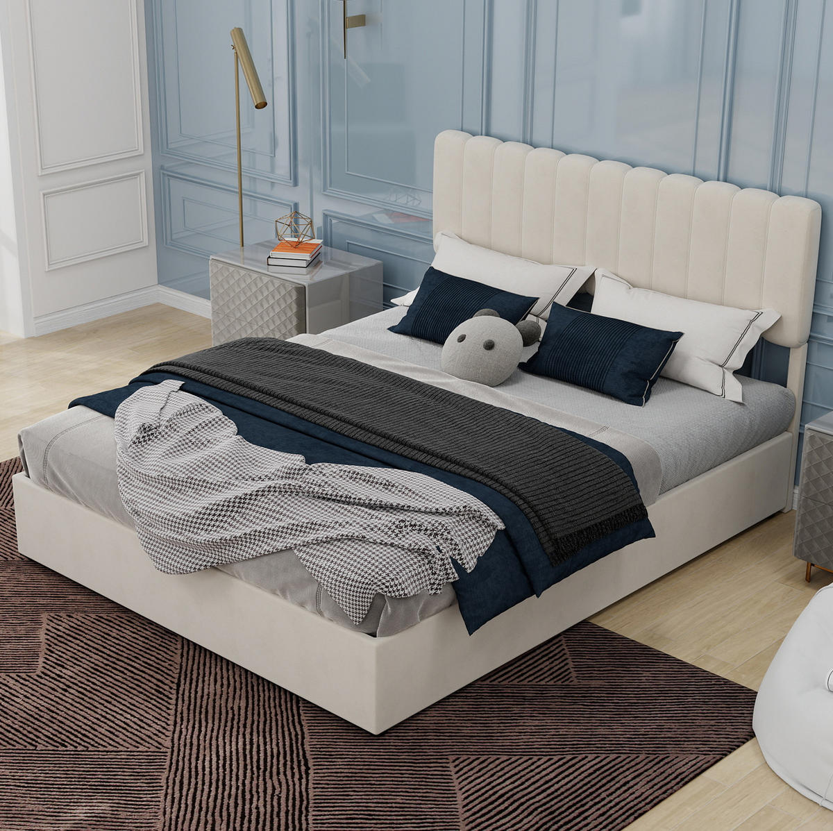 POLSTERBETT 160/200 cm mit weichem Samtbezug und stabilem Metallgestell, Beige - Beige, Textil (160/200cm) - Redom