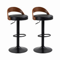 BARHOCKER 2er-Set drehbar höhenverstellbar PU Schwarz Walnussoptik - Schwarz, Metall (42/77/42.5cm) - Meubliv