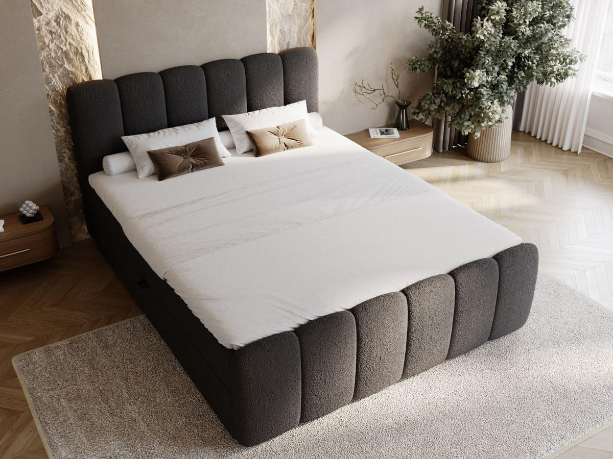 BOXBETT Cloud 200x200 Bouclé-Stoff Schwarz - Schwarz, Holz/Textil (200/200cm) - Graingold